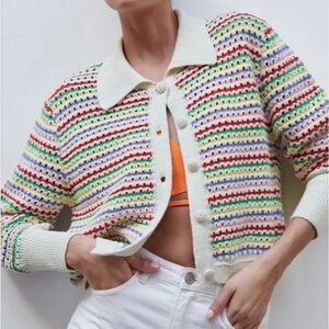 Zara striped crochet knit cardigan